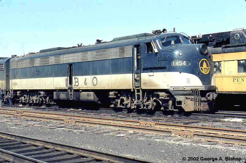 B&O E9 #1454 at Baltimore, MD in Apr,1971 by George A. Bishop