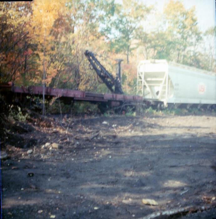 Flat car with derrick: The GreatRails North American Railroad Photo Archive